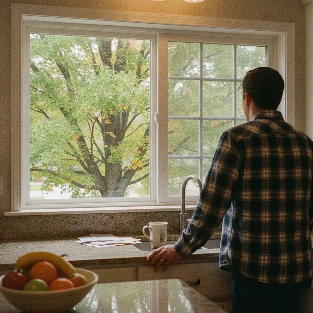 Homeowner observing an ash tree through a kitchen window in Denver